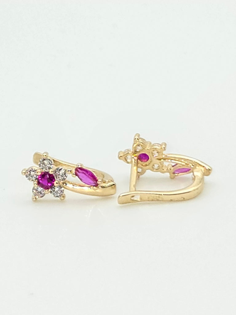 aretes cierre ruso piedras fucsia