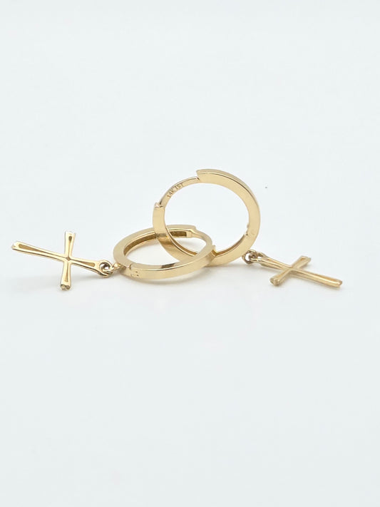 aretes 14k argolla+cruz 13 mm