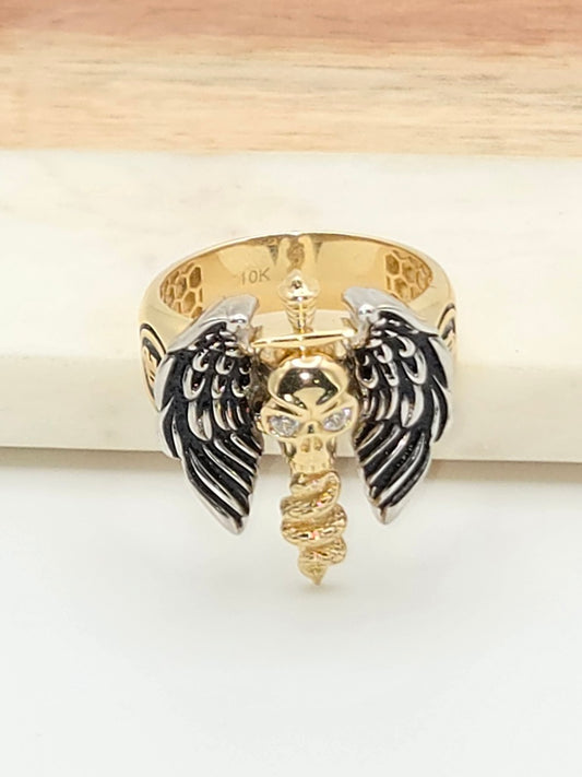 anillo skull con espada y alas