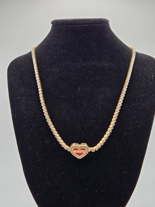 Cadena estilo tenis 18x3 corazon rojo Madre